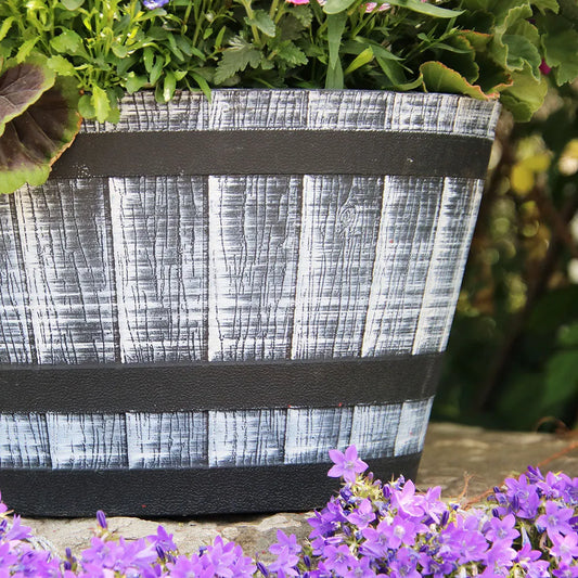 40cm Finisterre Barrel in Greywood Plant Pot