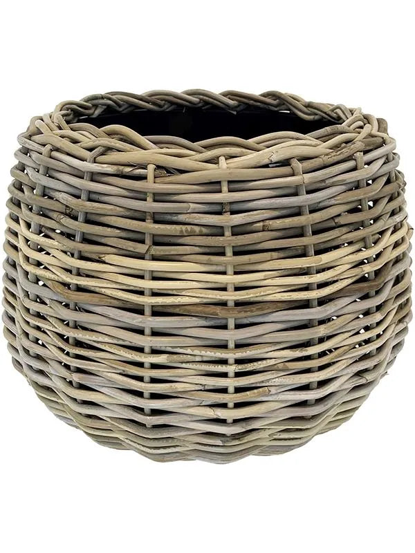 grey wicker plant pot Drypot Rattan Tina Plant Pot 44cm Height 34cm Dia Round Grey – Plants For All Seasons