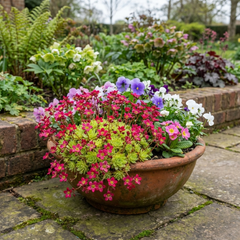 Saxifrage Ice Colours Red Plants, Hardy Alpine Perennial Rockery Ground Cover, Outdoor Garden Ready, 1 Litre Root-Ball