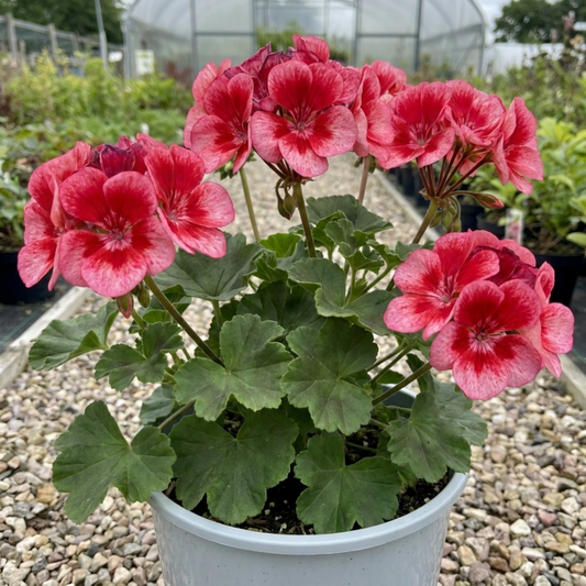 1 Geranium Calliope M Red Splash, Hardy Outdoor Summer Flowering Patio Plant, 5 Litre Root-Ball