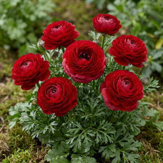Ranunculus Vortex Red Persian Buttercup Plants, Spring & Autumn Flowering, Outdoor Garden Ready, 1 Litre Root-Ball