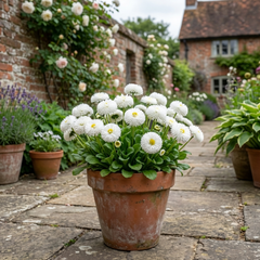 Bellis Habanera White English Daisy Plant, Outdoor Garden Ready, Spring & Autumn Bedding, 2Ltr Root-Ball
