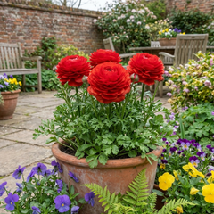 Ranunculus Vortex Red Persian Buttercup Plants, Spring & Autumn Flowering, Outdoor Garden Ready, 1 Litre Root-Ball