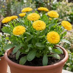 Calendula Fiesta Yellow Pot Marigold Plant, Spring & Autumn Bedding, Pollinator Friendly, 2 Litre Root Ball
