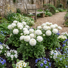 Set of 3 or 6 Ranunculus Vortex White Persian Buttercup Plants, Hardy Perennial, Spring Flowering, Outdoor Garden Ready, 1 Litre Root-Ball