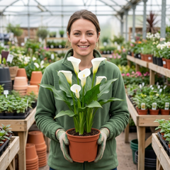 1 Zantedeschia Snow White Live Plant, Hardy Perennial Calla Lily, Outdoor Garden Ready, 3 Litre Root-Ball