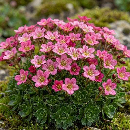 Saxifrage Marto Rose Hardy Alpine Evergreen Perennial Plants, Pink Rockery Ground Cover, Outdoor Garden Ready, 1 Litre Root-Ball