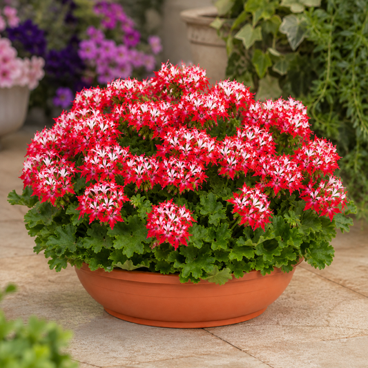 1 Geranium Summer Twist Red White, Hardy Outdoor Garden Ready Flowering Plant, 21cm Root-Ball