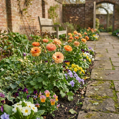 Ranunculus Vortex Orange Apricot Persian Buttercup Plants, Hardy Perennial, Spring Flowering, Outdoor Garden Ready, 1 Litre Root-Ball