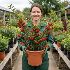 Pyracantha Red Star Firethorn Plant, Hardy Evergreen Climbing Hedge Shrub, Litre Root Ball