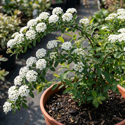 Spiraea Snowmound Plant, Outdoor White Flowering Hardy Compact Shrub, Bee Friendly, 2 Litre Root-Ball