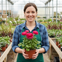 Ranunculus Vortex Hot Pink Persian Buttercup Plants, Spring Flowering, Outdoor Garden Ready, 1 Litre Root-Ball
