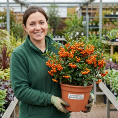 Pyracantha Saphyr Orange Firethorn Plant, Evergreen Hardy Hedge Climbing Shrub, 2 Litre Root Ball