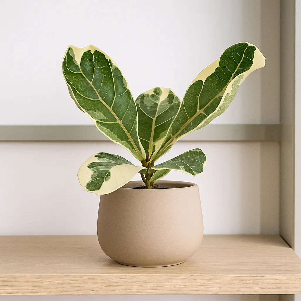 15 - 20cm Variegated Ficus Lyrata House Plant 10.5cm Pot