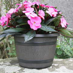 25cm Barrel Planter Dark Brown Plant Pot