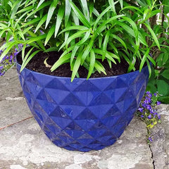 25cm Diamond Planter Deep Blue Gloss Plant Pot