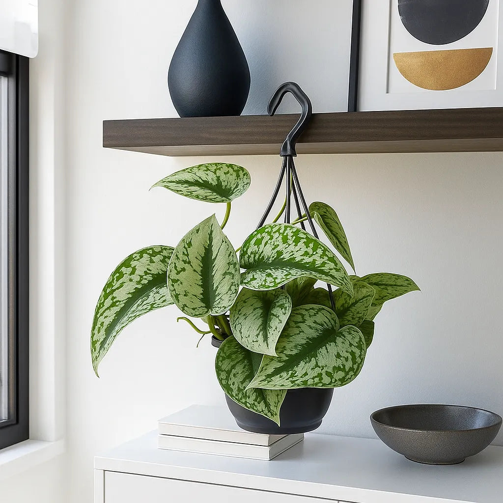 30 - 50cm Exotica Pothos Silvery Ann Epipremnum in Hanging 17cm Pot