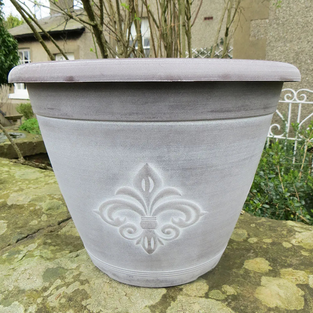30cm Fleur de Lys Basket Chocolate/White Plant Pot