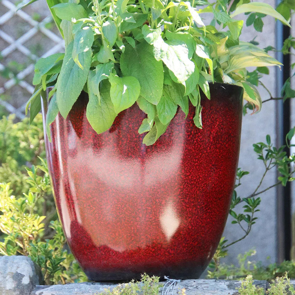 38cm Tall Egg Planter Cherry Red Glazed Plant Pot