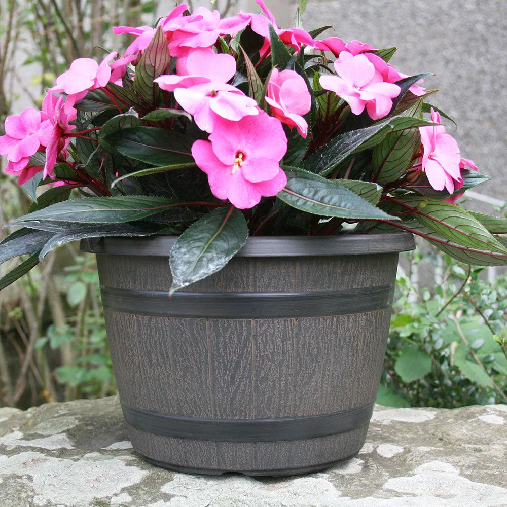 40cm Barrel Planter Dark Brown Plant Pot