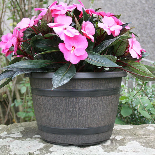 40cm Barrel Planter Dark Brown Plant Pot
