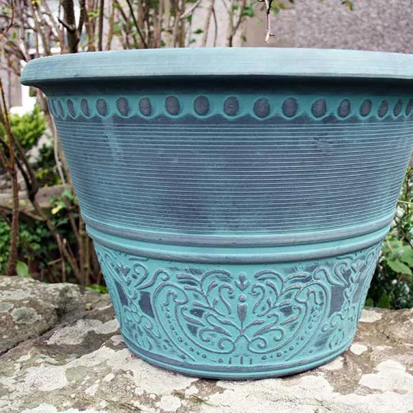 49cm Atlas Planter Black/Aqua Green Plant Pot