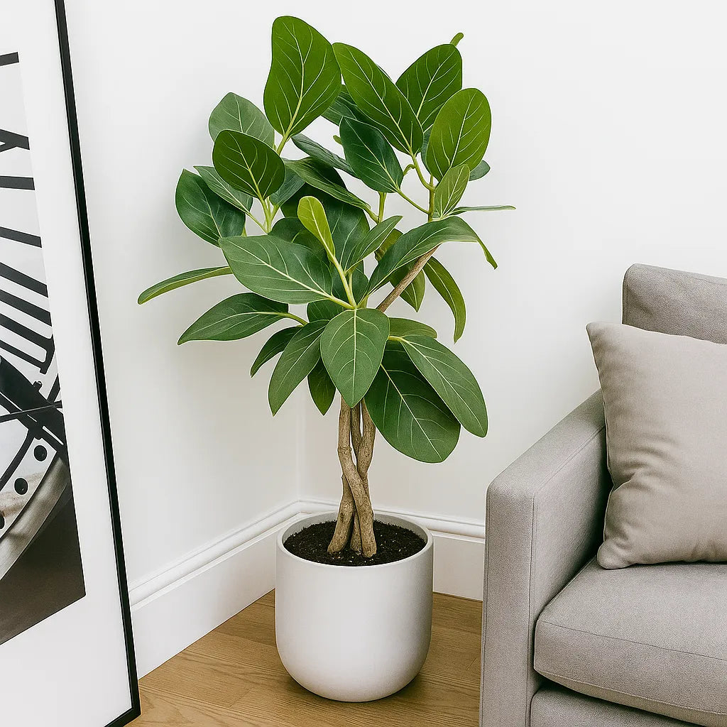 60 - 70cm Ficus Benghalensis Audrey with Twisted Stem Rubber Plant 17cm Pot House Plant