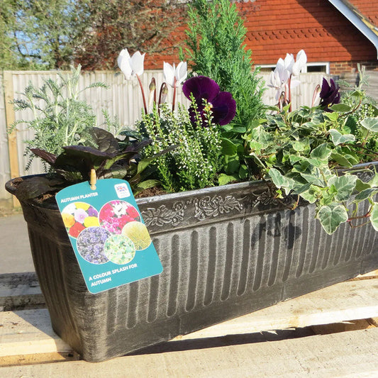78cm Floral Fluted Trough Silver Plant Pot