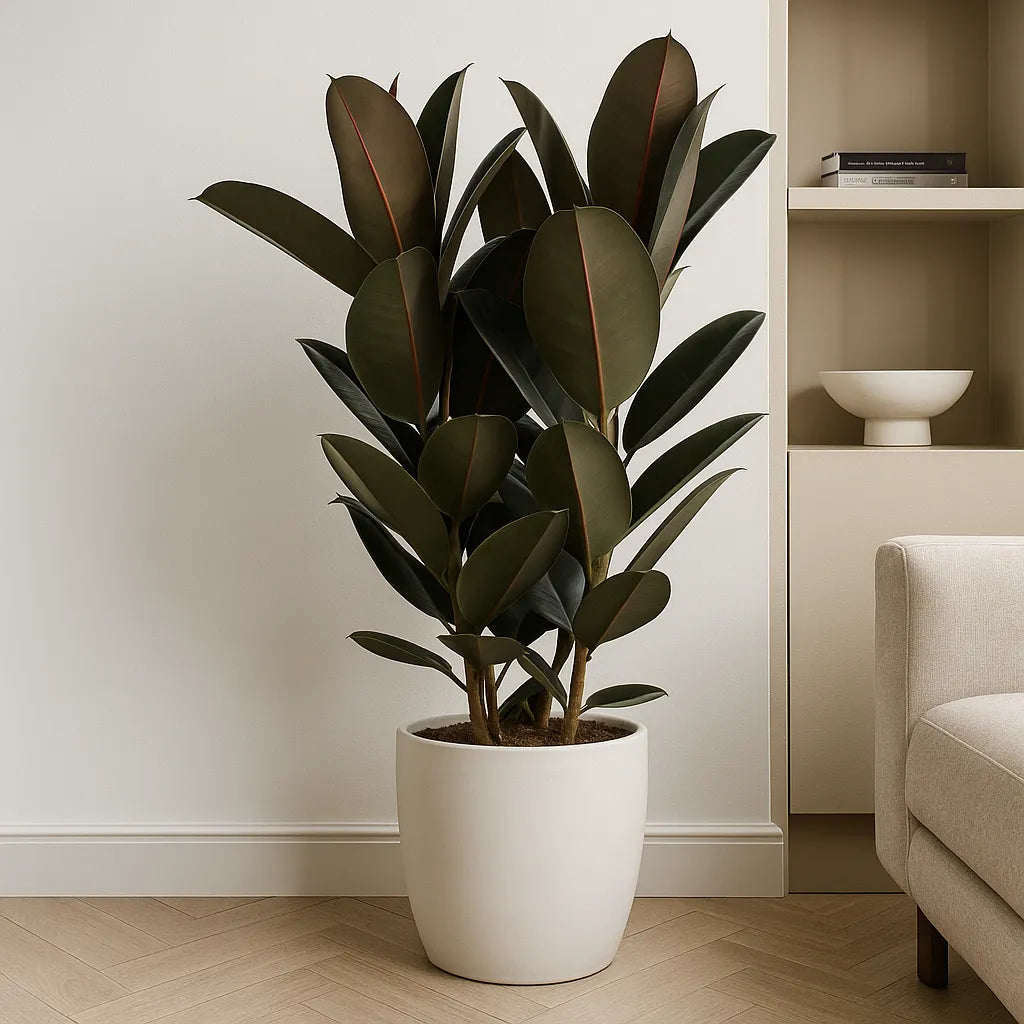 90 - 110cm Ficus Elastica Abidjan 3 Stem Rubber Plant 27cm Pot House Plant