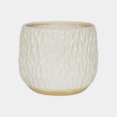 Arles Leaf Embossed White Planter 17cm Height 18cm Width