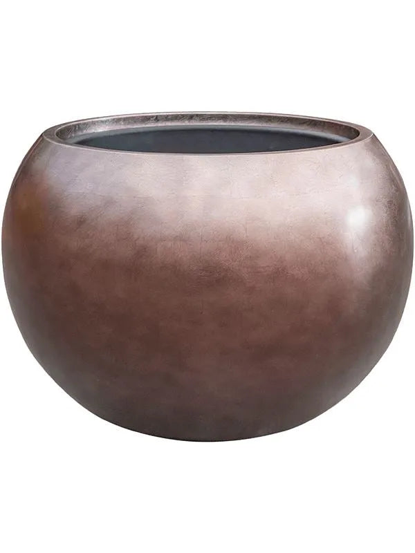 Baq Metallic Silver leaf Plant Pot 37cm Height 33cm Dia Globe Matt Coffee (with liner)