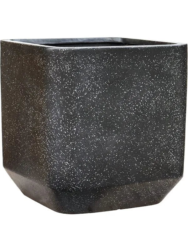 Baq Terrazzo Plant Pot 46cm Height 38cm Dia Rounded Cube Black