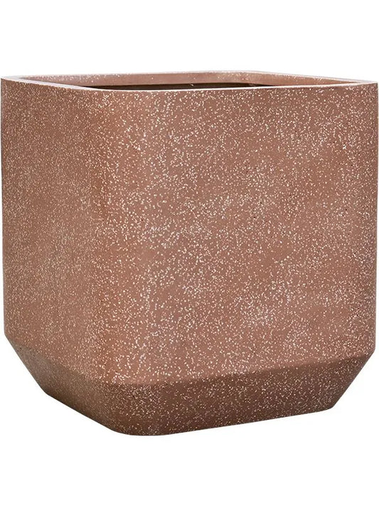 Baq Terrazzo Plant Pot 56cm Height 48cm Dia Rounded Cube Mocha