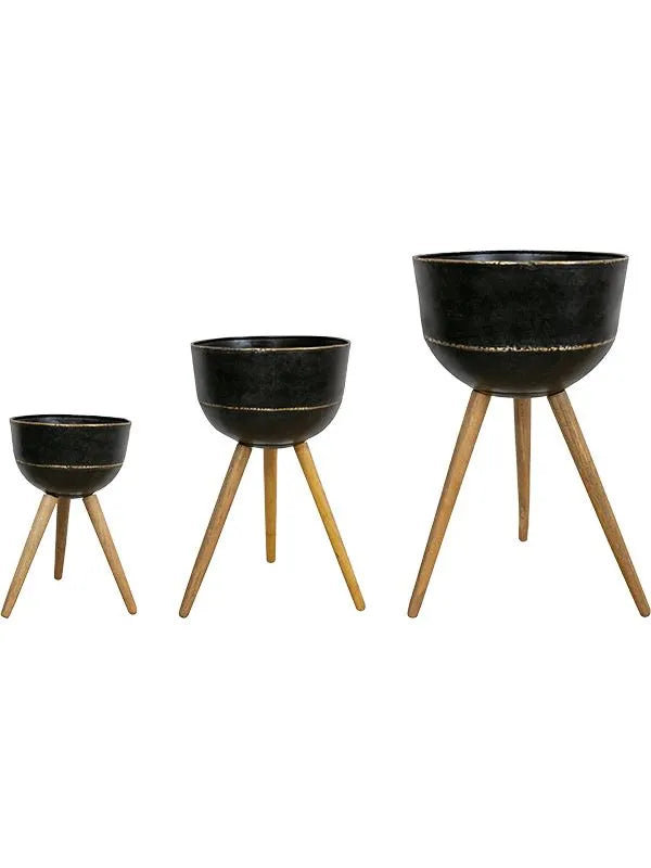 Belia Plant Pot 77cm Height cm Dia Pot On Feet Vintage Black (set of 3)
