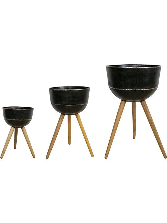 Belia Plant Pot 77cm Height cm Dia Pot On Feet Vintage Black (set of 3)