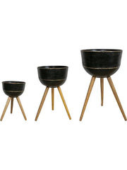 Belia Plant Pot 77cm Height cm Dia Pot On Feet Vintage Black (set of 3)