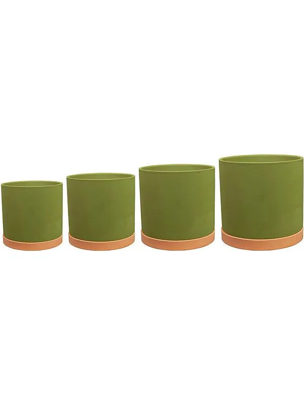 Birte Plant Pot 15cm Height cm Dia Pot With Saucer Green (set of 4)