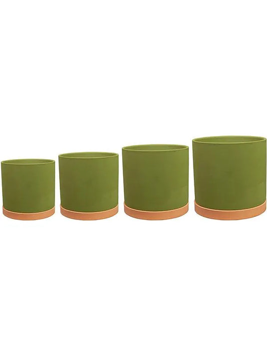Birte Plant Pot 15cm Height cm Dia Pot With Saucer Green (set of 4)