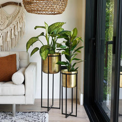 Calla Planter Stand Black Antique Gold 58cm Height 22cm Dia