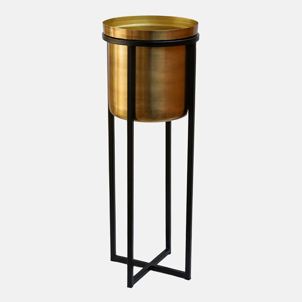 Calla Planter Stand Black Antique Gold 58cm Height 22cm Dia