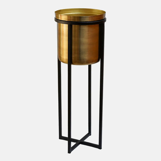 Calla Planter Stand Black Antique Gold 58cm Height 22cm Dia