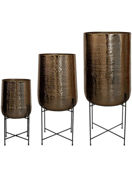 Carly Plant Pot 129cm Height cm Dia Pot On Feet Gold (set of 3)