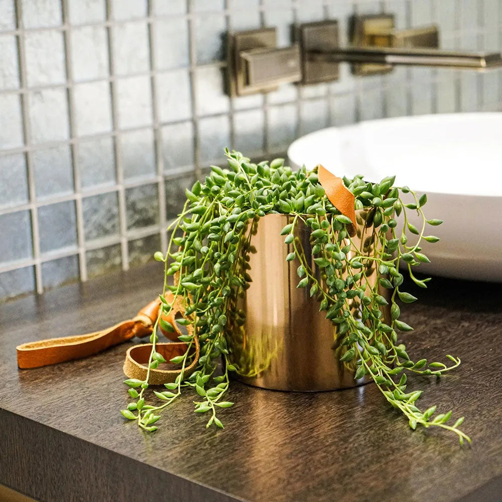 Copper Hanging Planter with Leather Strap 13cm Dia