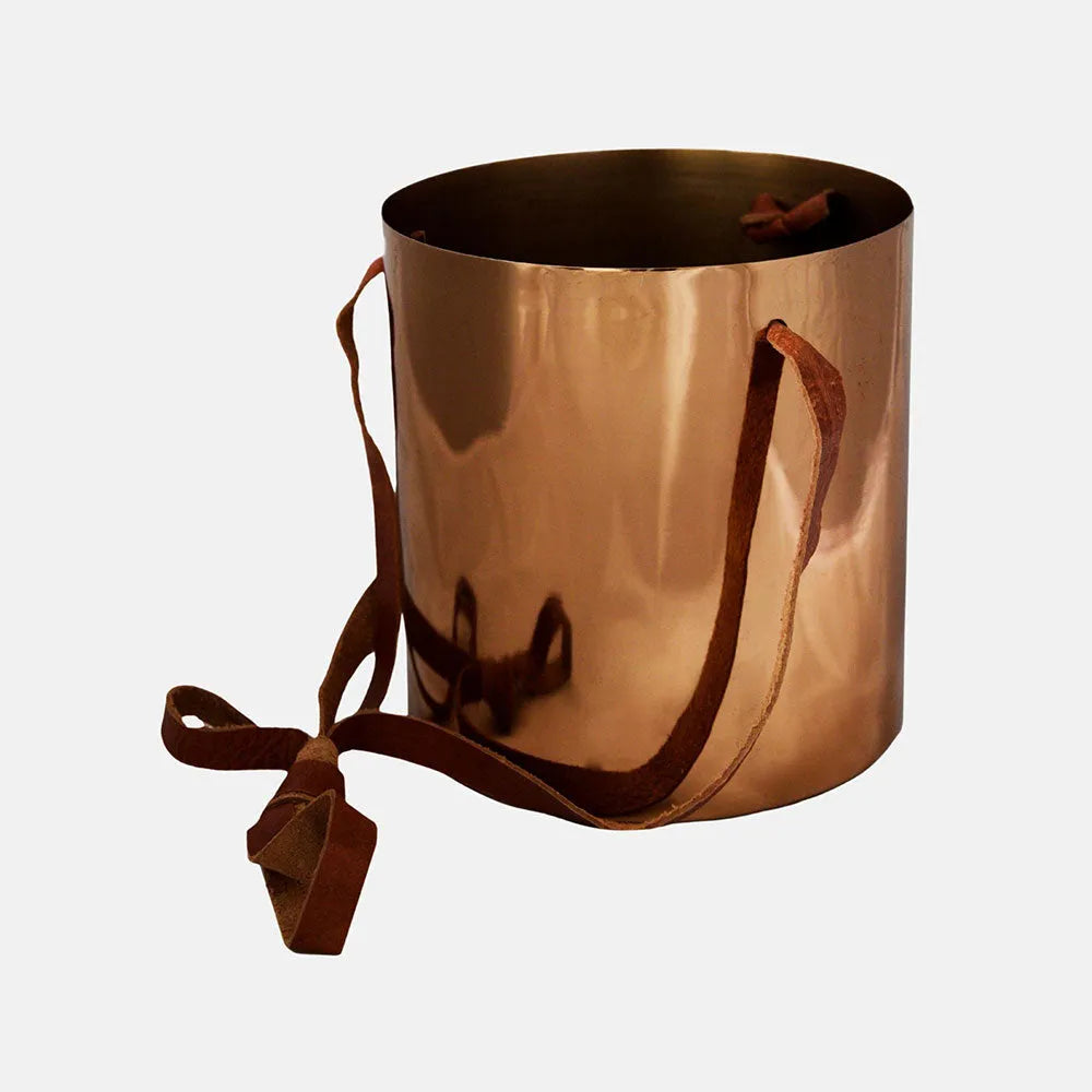 Copper Hanging Planter with Leather Strap 13cm Dia