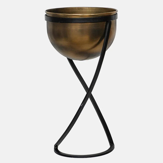 Indoor Kensington Tall Brass Metal Round Planter on Stand 42cm Height 20cm Width