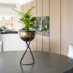 Indoor Kensington Tall Brass Metal Round Planter on Stand 42cm Height 20cm Width