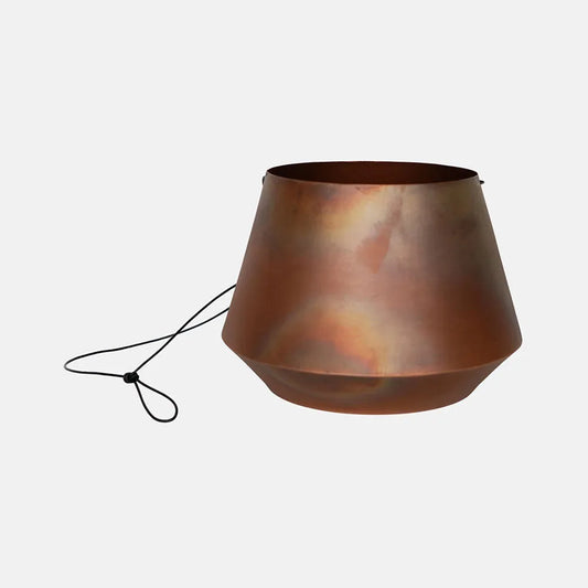 Indoor Soho Aged Copper Hanging Planter with Leather Strap 15cm Height 19cm Dia
