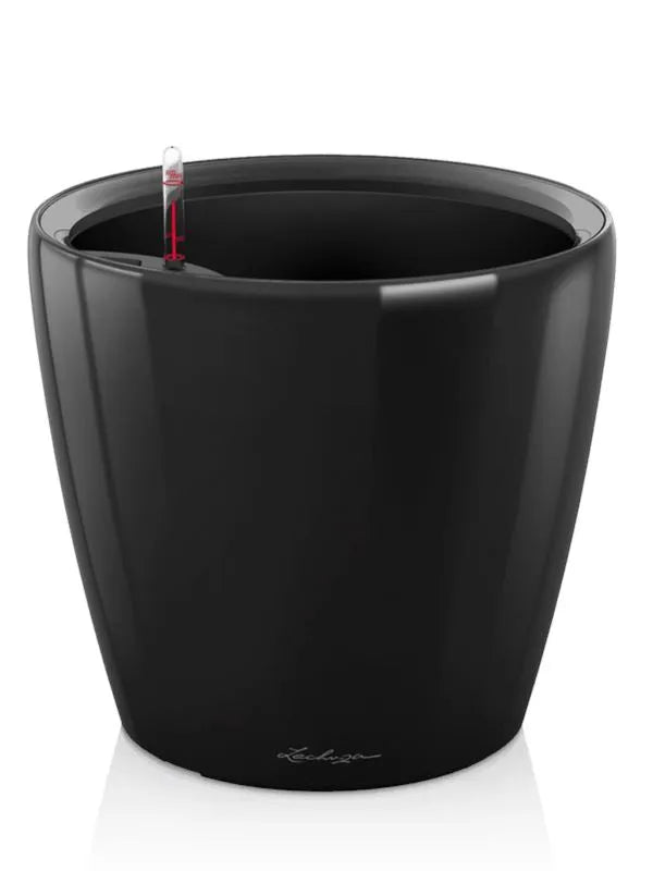 Lechuza Classico LS 28 Plant Pot 26cm Height 24cm Dia All Inclusive Set Black High Gloss