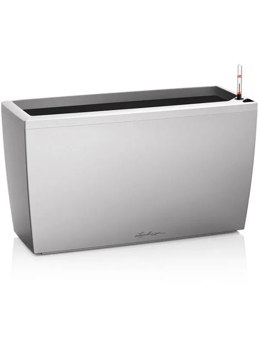 Lechuza Premium Cararo Plant Pot 43cm Height 23.5cm Dia All Inclusive Set Silver Metallic