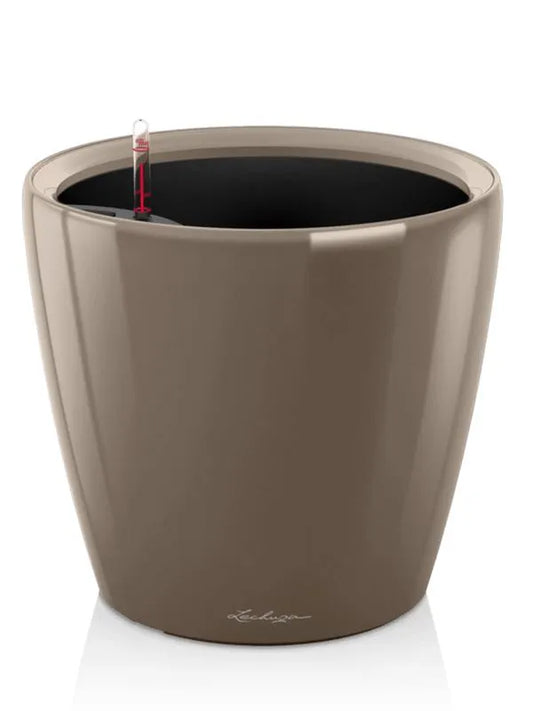 Lechuza Premium Classico LS 28 Plant Pot 26cm Height 24cm Dia All Inclusive Set Taupe High Gloss